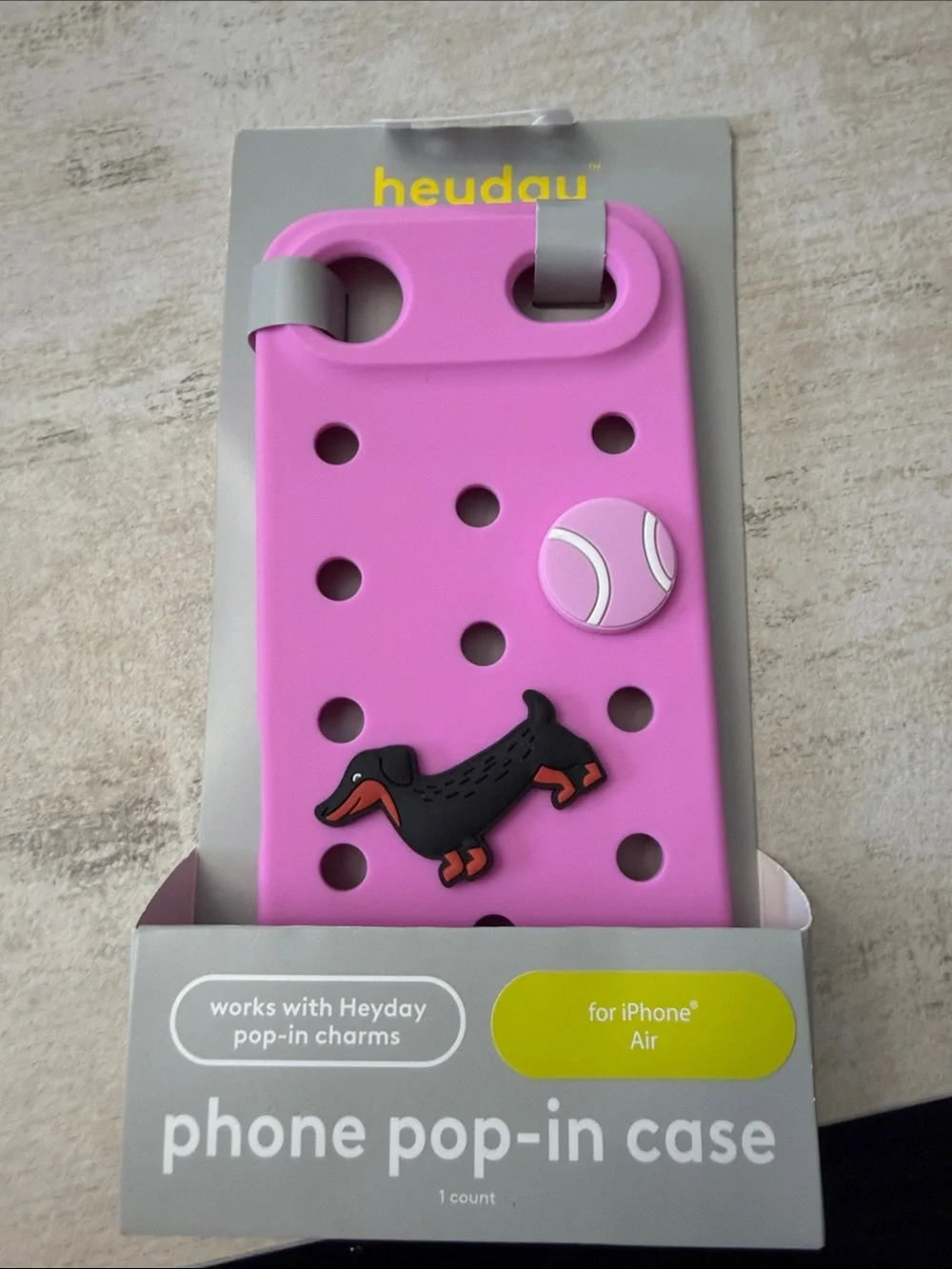 heyday Pink Phone Pop-In Case with Dachshund & ball Charm